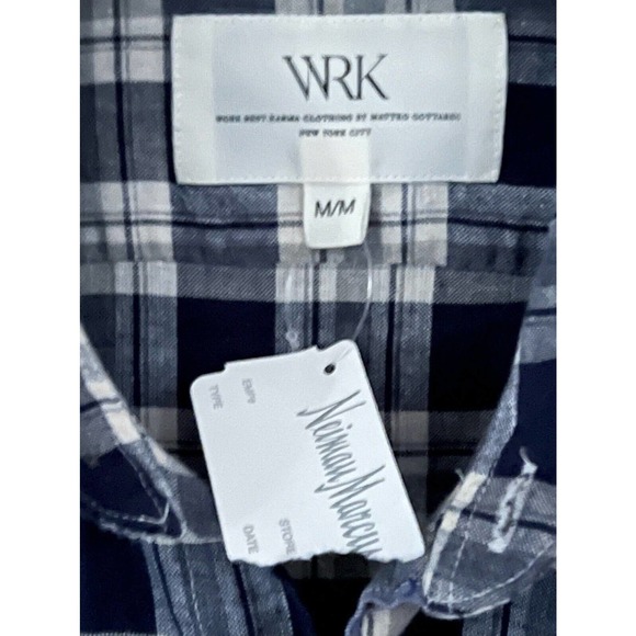 WRK BLUE & GRAY LONG SLEEVE COTTON LINEN SHIRT NWT SIZE M SLIM FIT - Picture 4 of 4